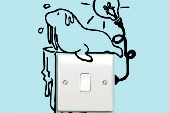 izzadó rajzolt fóka fekszik egy villanykapcsolón